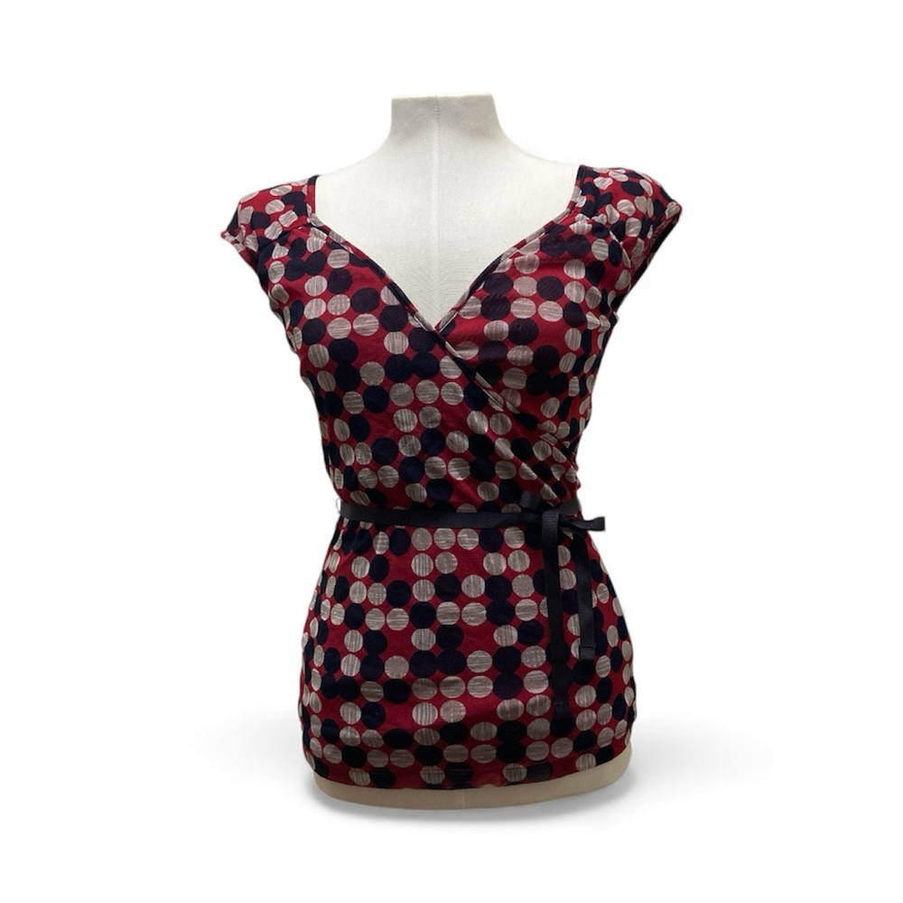 New York & Company Red Dot Print Sleeveless Wrap Blouse XS NWT